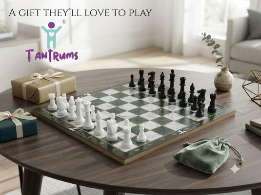 Classic Wooden Chess Board Game for Kids and Adults – Green Marble Finish with 32 Pawns & Chessmen, Strategy Learning Set | Tantrums Wooden Toys - photo 9
