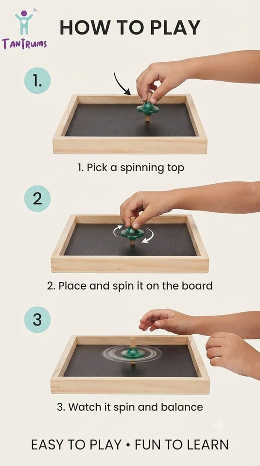 Wooden Spinning Top Game Set – Montessori Fine Motor Skill Toy with 1 Wooden Arena Board & 4 Colorful Spinning Tops, Educational Multiplayer Challenge for Kids | Tantrums Wooden Toys - photo 3
