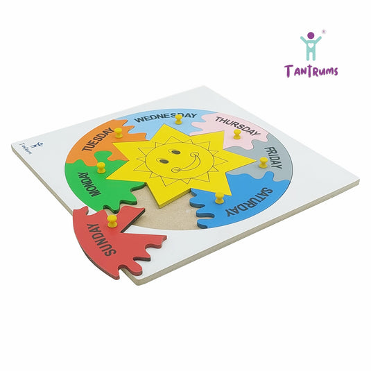 Educational Wooden Puzzle Set for Kids, Days of Week and Months Learning Board with Smiling Sun, Multicolour (Week & Month) | Tantrums Wooden Toys - photo 7
