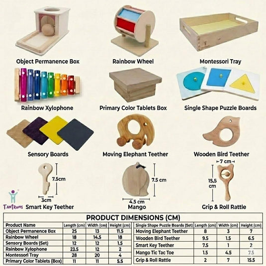 Montessori Wooden Educational Toy for Toddlers, 8-in-1 Mini Learning Kit, Shapes, Colours & Textures, Fine Motor Skills, Montessori-Inspired | Tantrums Wooden Toys - photo 9