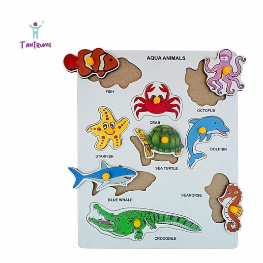 Wooden Preschool Aqua Animal Puzzle for Learning Various Aqua Animal with Pictures | Tantrums Wooden Toys - photo 3