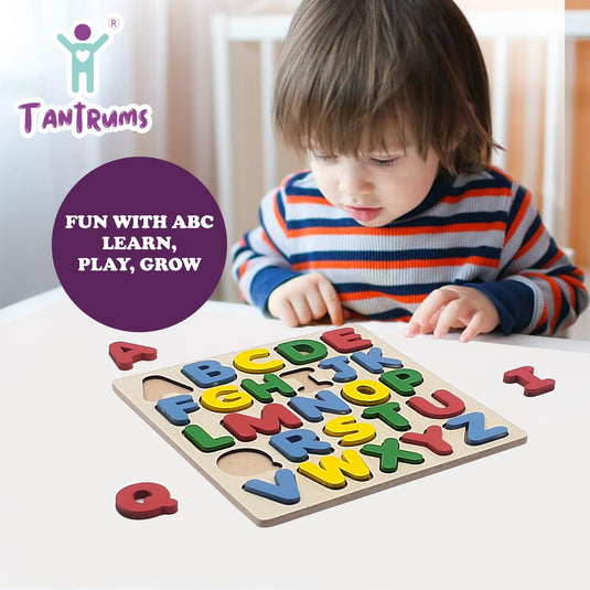 Preschool Wooden Educational Puzzle Set - Learn Alphabet & Numbers, Colourful Montessori Toy, Develops Hand-Eye Coordination (Alphabet & Number), 24 Months And Above | Tantrums Wooden Toys - photo 8