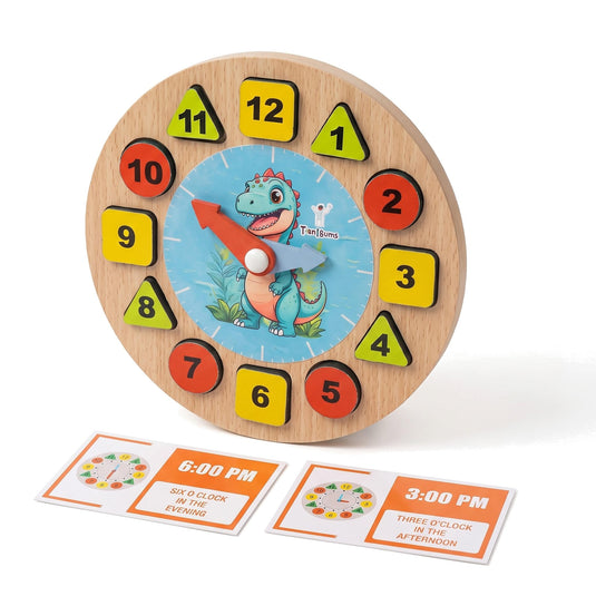 Dinosour Learning Clock with Time Flash Cards | Tantrums Wooden Toys