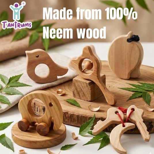 Neem Wood Baby Teether & Rattle Combo | Tantrums Wooden Toys - photo 5