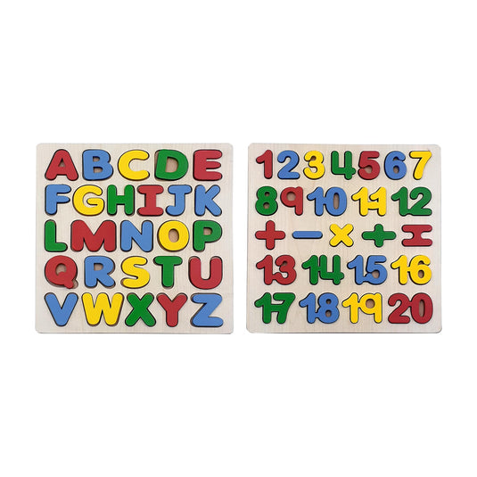 Preschool Wooden Educational Puzzle Set - Learn Alphabet & Numbers, Colourful Montessori Toy, Develops Hand-Eye Coordination (Alphabet & Number), 24 Months And Above | Tantrums Wooden Toys
