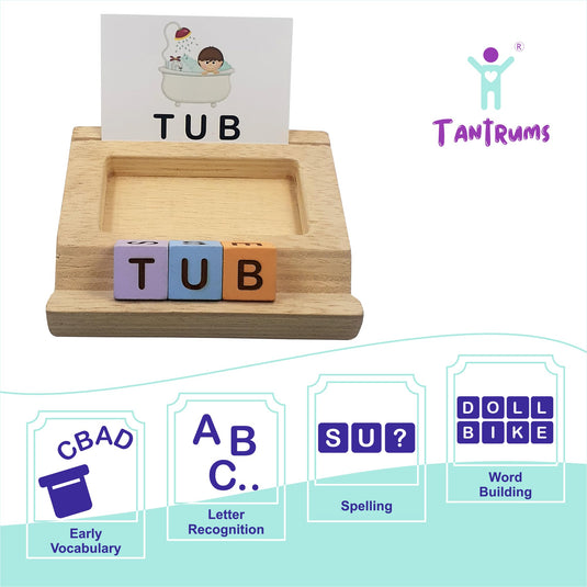 Wooden Colourful Spelling Toy Game with Flash Cards, Fun Learning Educational Toy, A Spelling Game Word Building Toy | Tantrums Wooden Toys - photo 3