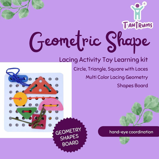 Geometric Shape Lacing Activity Toy Learning kit for Kids Sewing Toy Set of 6 pcs Circle, Triangle, Square with Laces - Multi Color I Lacing Geometry Shapes Board | Tantrums Wooden Toys - photo 3
