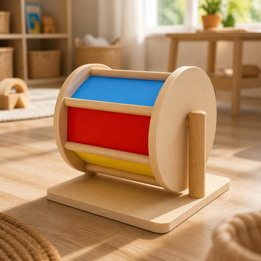Wooden Rainbow Wheel Montessori Spinning Drum Toy for Infants | Tantrums Wooden Toys - photo 8