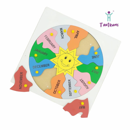 Educational Wooden Puzzle Set for Kids, Days of Week and Months Learning Board with Smiling Sun, Multicolour (Week & Month) | Tantrums Wooden Toys - photo 5