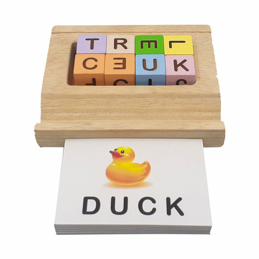 Wooden Colourful Spelling Toy Game with Flash Cards, Fun Learning Educational Toy, A Spelling Game Word Building Toy | Tantrums Wooden Toys