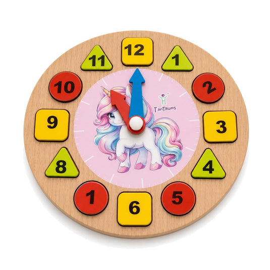 Unicorn Learning Clock with Time Flash Cards | Tantrums Wooden Toys