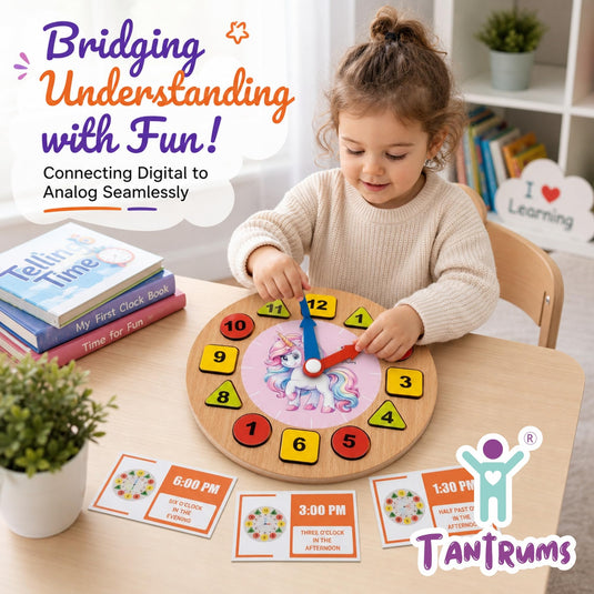 Unicorn Learning Clock with Time Flash Cards | Tantrums Wooden Toys - photo 3