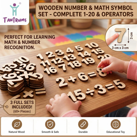 Wooden Movable Numbers with Math Symbols, 3 Sets, Montessori Math Learning Tool for Early Learners | Tantrums Wooden Toys - photo 2