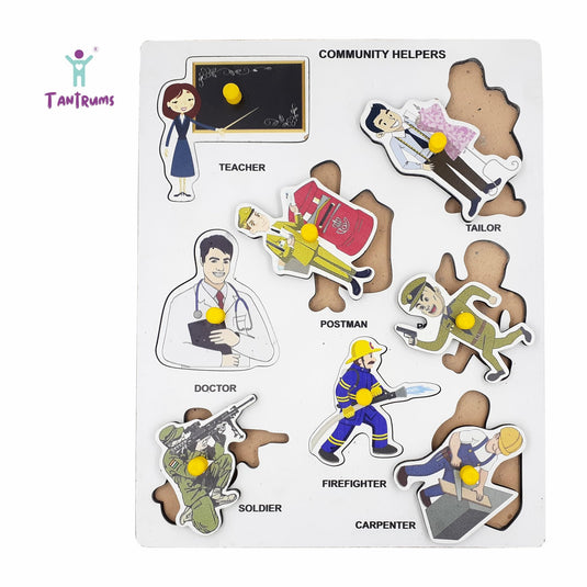 Preschool Wooden Community Helper Puzzle for Kids Learning Help in Developing Hand Eye Concentration and Motor Skills with Self-Correcting Match ups (Multicolor 8 Pieces) | Tantrums Wooden Toys - photo 3