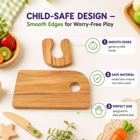 Wooden Chopping Board Pretend Play Kitchen Set for Kids with Toy Knife | Tantrums Wooden Toys - photo 6