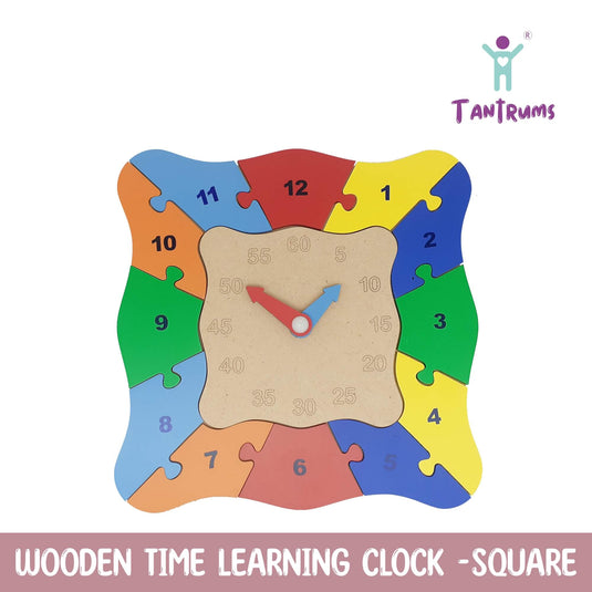 Wooden Time Learning Square Clock